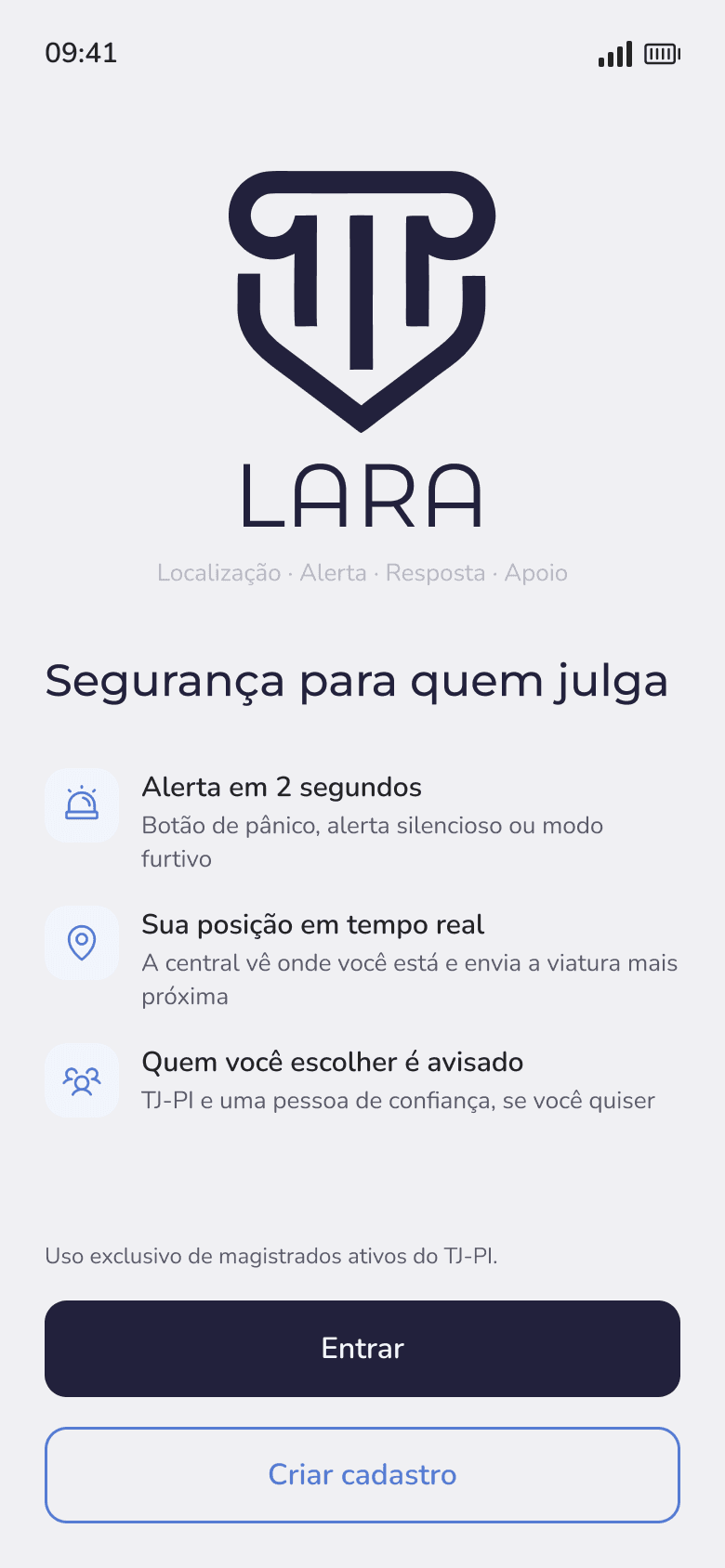 Tela "Boas-vindas" do app LARA