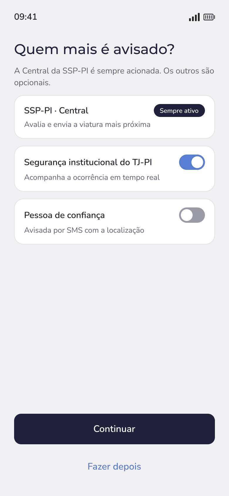 Tela "Rede de apoio" do app LARA
